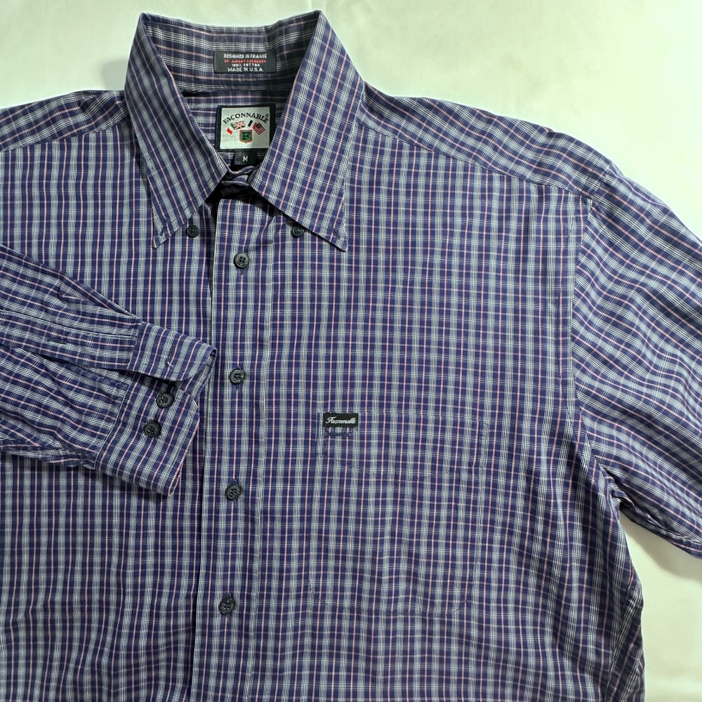 Faconnable Mens Plaid Button Down Shirt Long Sleeve Collared Casual